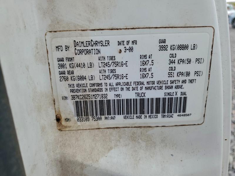 Продаж на аукціоні авто 2001 Dodge Ram 2500, vin: 3B7KC26Z51M271832, номер лоту: 50930676