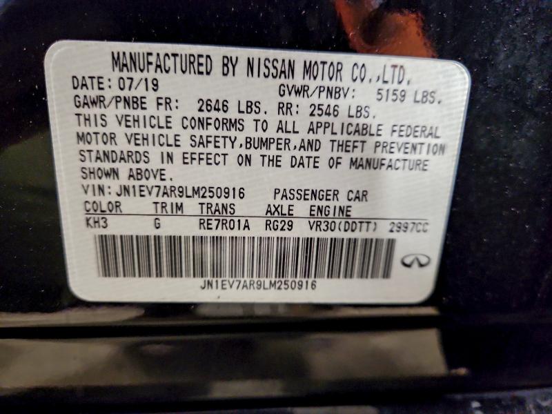 93808065 :رقم المزاد ، JN1EV7AR9LM250916 vin ، 2020 Infiniti Q50 مزاد بيع