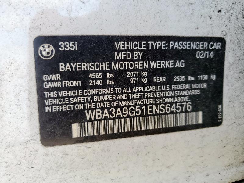 Продаж на аукціоні авто 2014 Bmw 335, vin: WBA3A9G51ENS64576, номер лоту: 91121425