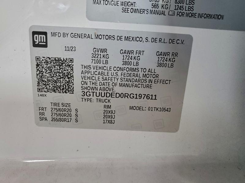 Продаж на аукціоні авто 2024 Gmc Sierra, vin: 3GTUUDED0RG197611, номер лоту: 94608165
