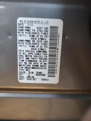 Продажа на аукционе авто 2012 Nissan Murano, vin: JN8AZ1MW4CW239183, номер лота: 90896905
