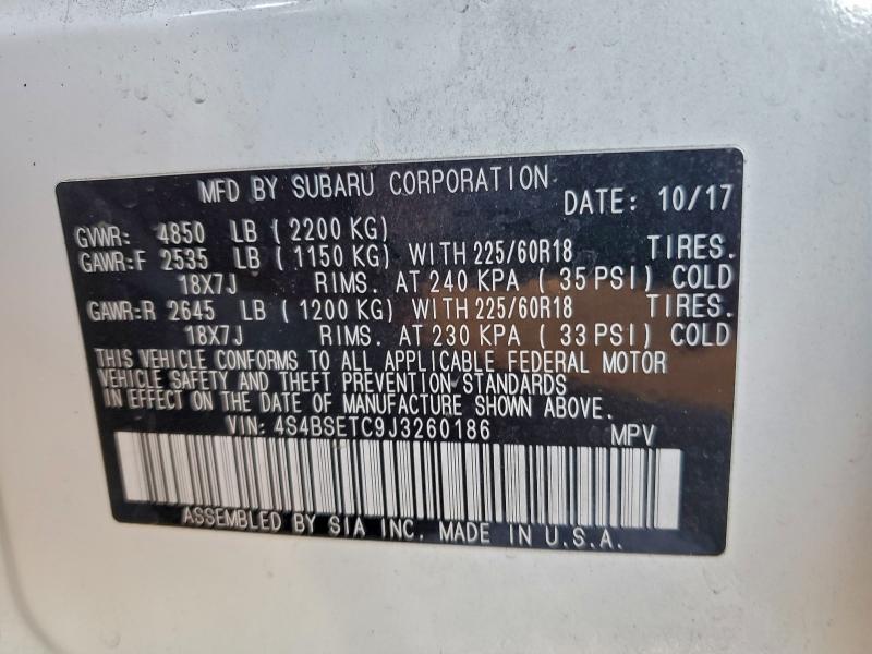 94254555 :رقم المزاد ، 4S4BSETC9J3260186 vin ، 2018 Subaru Outback مزاد بيع