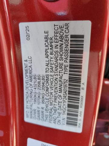91175375 :رقم المزاد ، 1HGCY1F24SA019752 vin ، 2025 Honda Accord Lx مزاد بيع