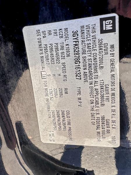 94000525 :رقم المزاد ، 3GYFK62878G161327 vin ، 2008 Cadillac Escalade E مزاد بيع