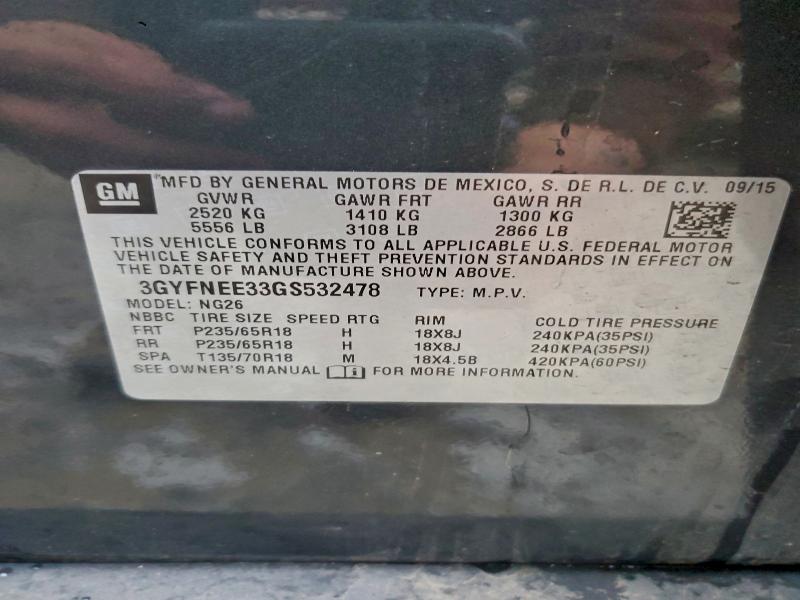 94331795 :رقم المزاد ، 3GYFNEE33GS532478 vin ، 2016 Cadillac Srx مزاد بيع