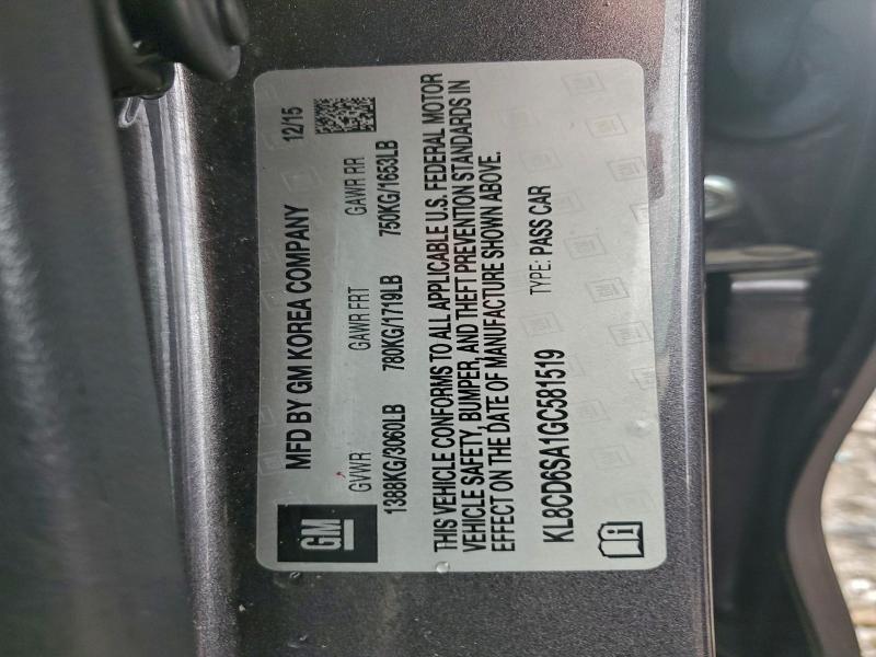94050385 :رقم المزاد ، KL8CD6SA1GC581519 vin ، 2016 Chevrolet Spark مزاد بيع