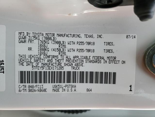 Продаж на аукціоні авто 2014 Toyota Tundra Cre, vin: 5TFEY5F13EX171285, номер лоту: 92682045