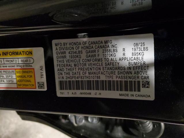 Продажа на аукционе авто 2026 Honda Civic, vin: 2HGFE4F83TH310788, номер лота: 91050975