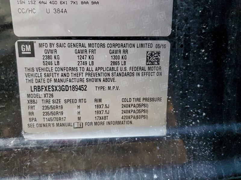 93945245 :رقم المزاد ، LRBFXESX3GD189452 vin ، 2016 Buick Envision P مزاد بيع