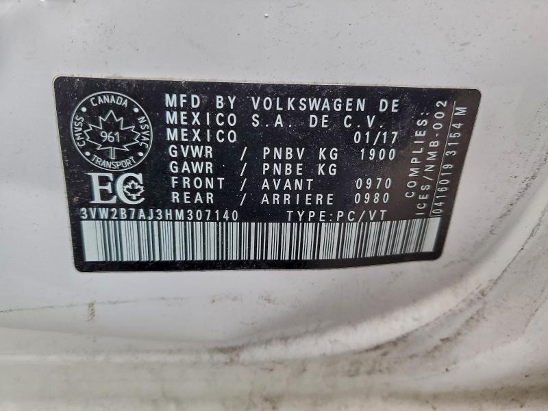 2017 Volkswagen Jetta მანქანა იყიდება აუქციონზე, vin: 3VW2B7AJ3HM307140, აუქციონის ნომერი: 94658265