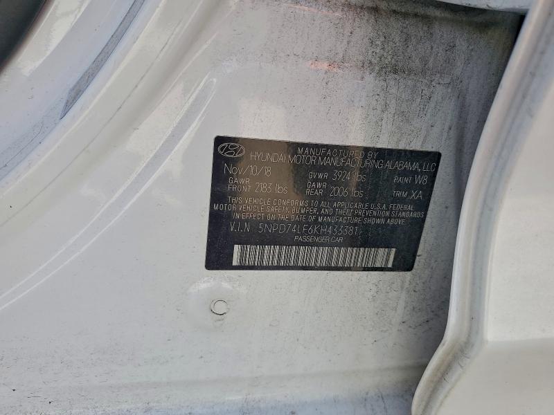 93991955 :رقم المزاد ، 5NPD74LF6KH433381 vin ، 2019 Hyundai Elantra مزاد بيع