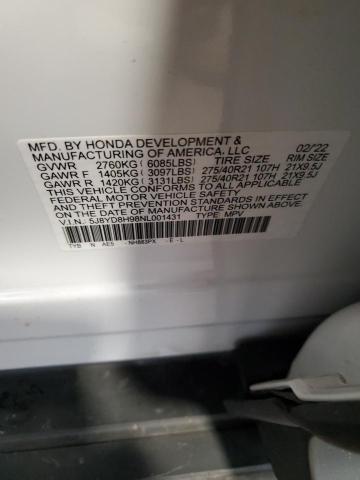 92683805 :رقم المزاد ، 5J8YD8H98NL001431 vin ، 2022 Acura Mdx مزاد بيع
