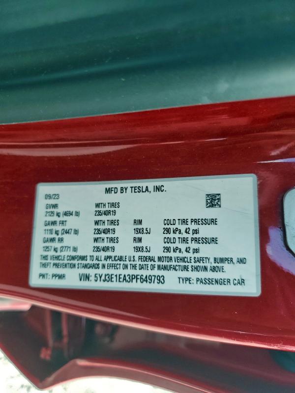 Aukcja sprzedaży 2023 Tesla Model 3, vin: 5YJ3E1EA3PF649793, numer aukcji: 94189715