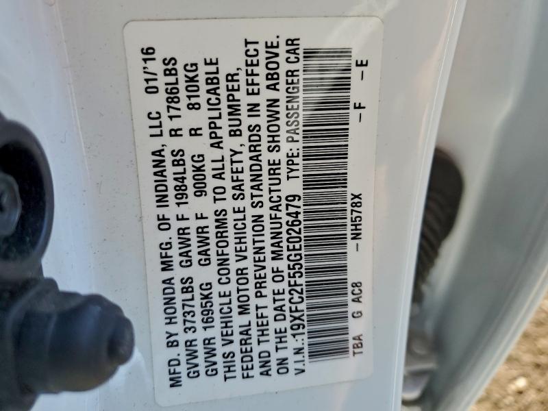 93252995 :رقم المزاد ، 19XFC2F55GE026479 vin ، 2016 Honda Civic مزاد بيع