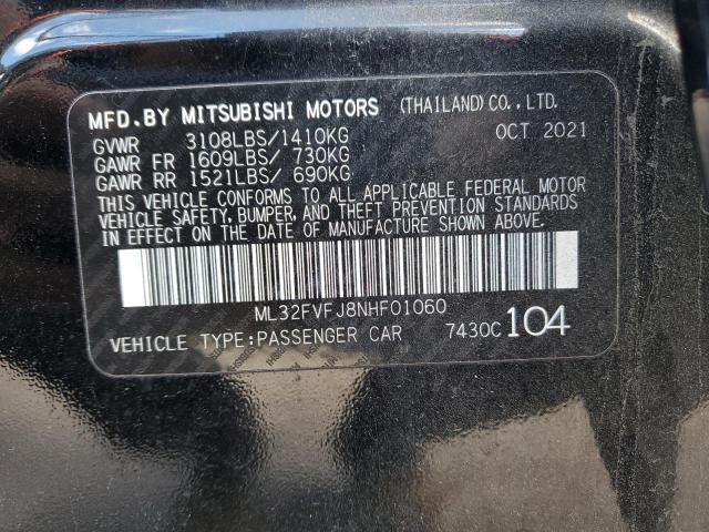2022 Mitsubishi Mirage მანქანა იყიდება აუქციონზე, vin: ML32FVFJ8NHF01060, აუქციონის ნომერი: 91391875