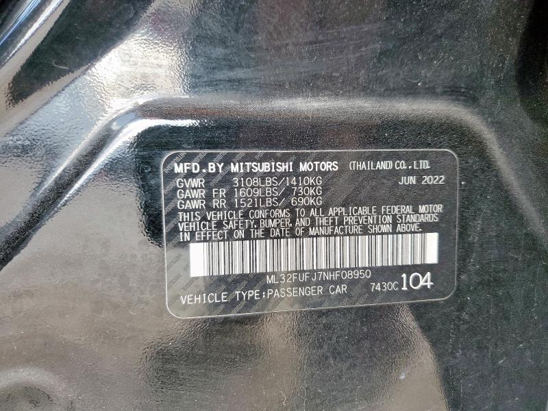 Aukcja sprzedaży 2022 Mitsubishi Mirage, vin: ML32FUFJ7NHF08950, numer aukcji: 91742005
