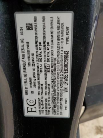 Auction sale of the 2024 Tesla Model 3, vin: LRW3E7EB3RC259043, lot number: 92908125