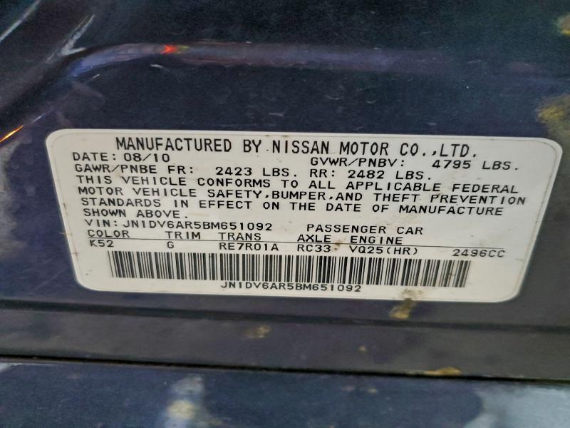 Продаж на аукціоні авто 2011 Infiniti G25, vin: JN1DV6AR5BM651092, номер лоту: 94222715