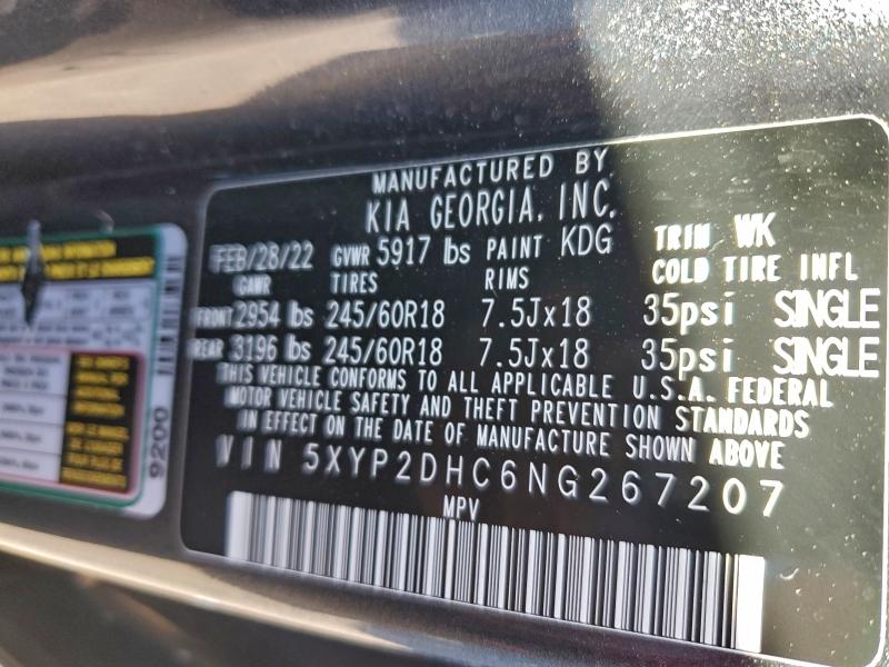 93343885 :رقم المزاد ، 5XYP2DHC6NG267207 vin ، 2022 Kia Telluride مزاد بيع