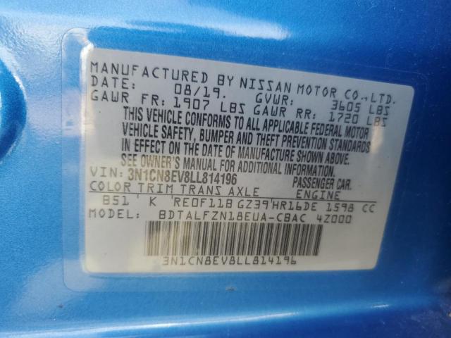 91833235 :رقم المزاد ، 3N1CN8EV8LL814196 vin ، 2020 Nissan Versa مزاد بيع