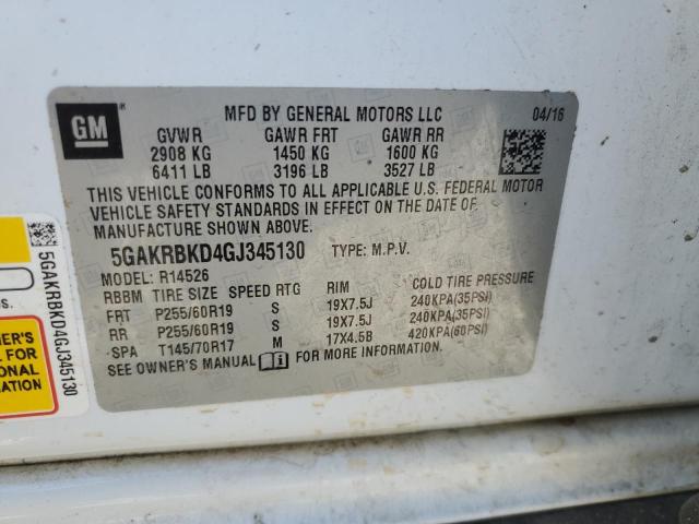 92701305 :رقم المزاد ، 5GAKRBKD4GJ345130 vin ، 2016 Buick Enclave مزاد بيع