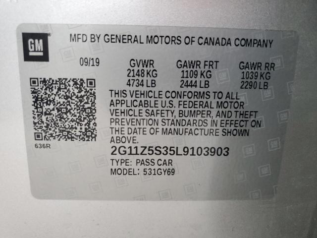 92953085 :رقم المزاد ، 2G11Z5S35L9103903 vin ، 2020 Chevrolet Impala مزاد بيع