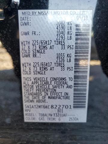 2019 Nissan Rogue მანქანა იყიდება აუქციონზე, vin: 5N1AT2MT6KC822701, აუქციონის ნომერი: 90692385