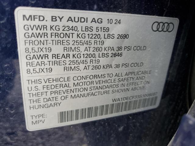 Aukcja sprzedaży 2025 Audi Q3 Premium, vin: WA1DECF33S1008087, numer aukcji: 91893825