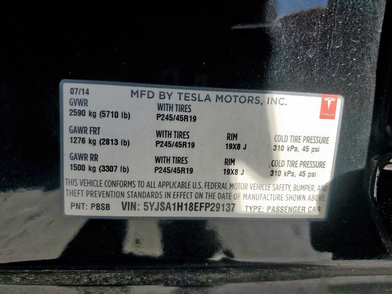 92486275 :رقم المزاد ، 5YJSA1H18EFP29137 vin ، 2014 Tesla Model S مزاد بيع