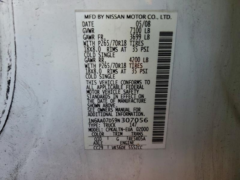 Aukcja sprzedaży 2009 Nissan Titan, vin: 1N6AA07D59N307056, numer aukcji: 94567765
