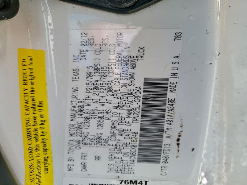 94472415 :رقم المزاد ، 5TFTX4CN6CX016240 vin ، 2012 Toyota Tacoma مزاد بيع