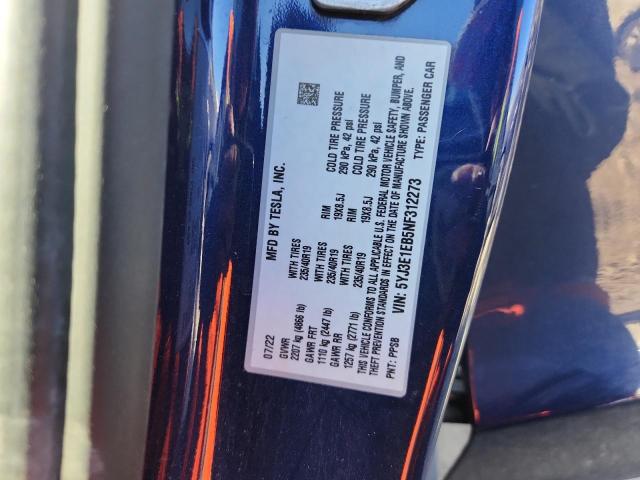 91842615 :رقم المزاد ، 5YJ3E1EB5NF312273 vin ، 2022 Tesla Model 3 مزاد بيع