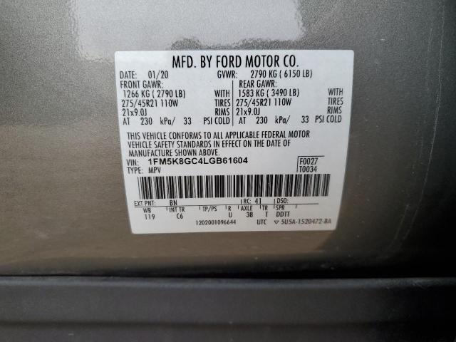 92233505 :رقم المزاد ، 1FM5K8GC4LGB61604 vin ، 2020 Ford Explorer مزاد بيع