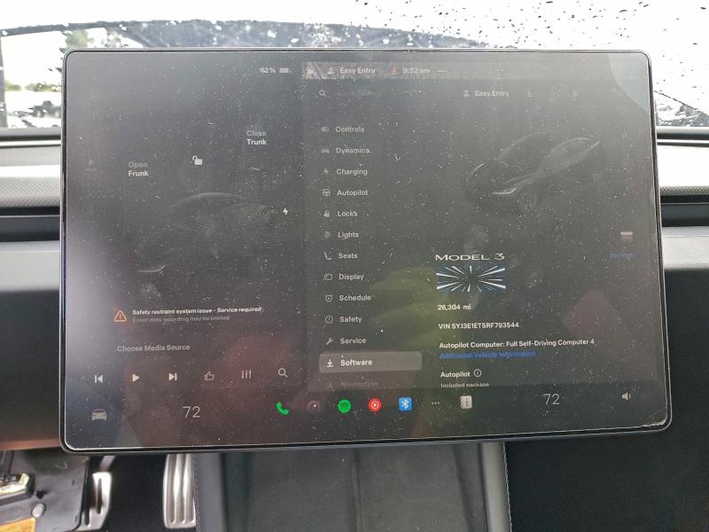 2024 Tesla Model 3 მანქანა იყიდება აუქციონზე, vin: 5YJ3E1ET5RF793544, აუქციონის ნომერი: 93931405