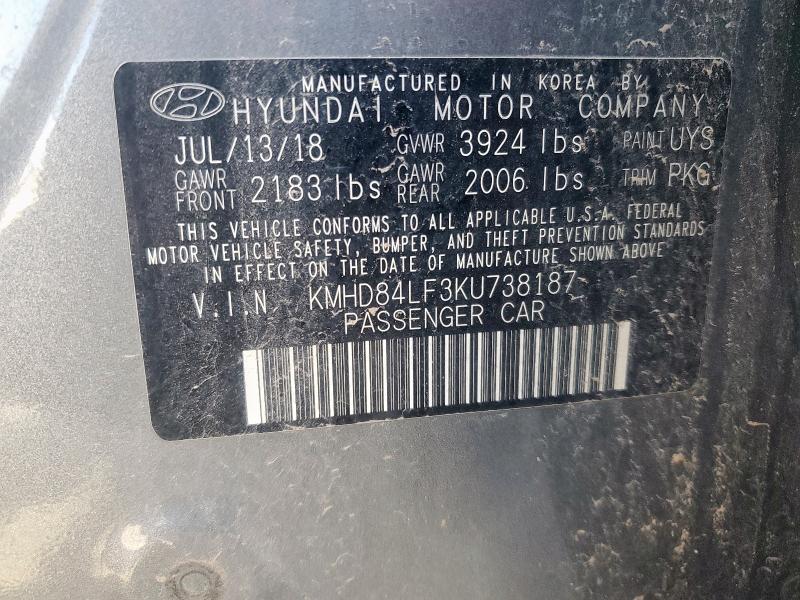 Продаж на аукціоні авто 2019 Hyundai Elantra, vin: KMHD84LF3KU738187, номер лоту: 93442665