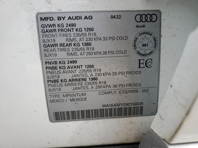 Aukcja sprzedaży 2022 Audi Q5, vin: WA1EAAFY2N2103335, numer aukcji: 91778825