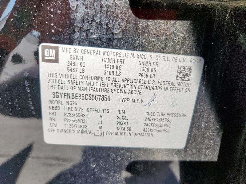 92917185 :رقم المزاد ، 3GYFNBE36CS567850 vin ، 2012 Cadillac Srx مزاد بيع