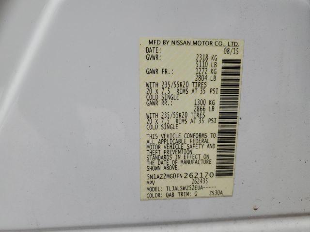 92211275 :رقم المزاد ، 5N1AZ2MG0FN262170 vin ، 2015 Nissan Murano مزاد بيع