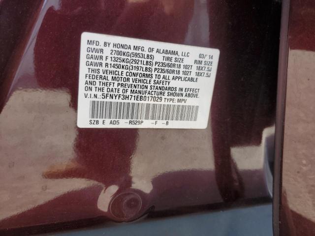 2014 Honda Pilot მანქანა იყიდება აუქციონზე, vin: 5FNYF3H71EB017029, აუქციონის ნომერი: 93292965