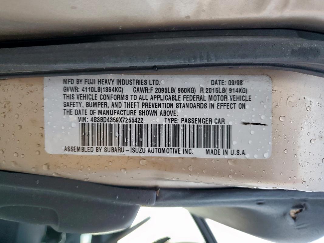 92470675 :رقم المزاد ، 4S3BD4359X7255422 vin ، 1999 Subaru Legacy مزاد بيع