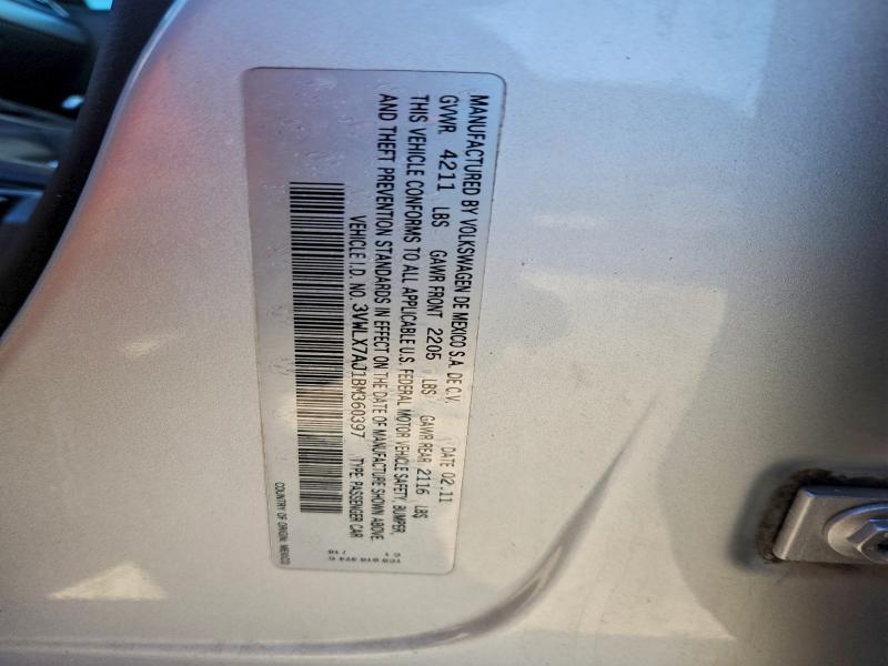 Продажа на аукционе авто 2011 Volkswagen Jetta Sel, vin: 3VWLX7AJ1BM360397, номер лота: 94114605