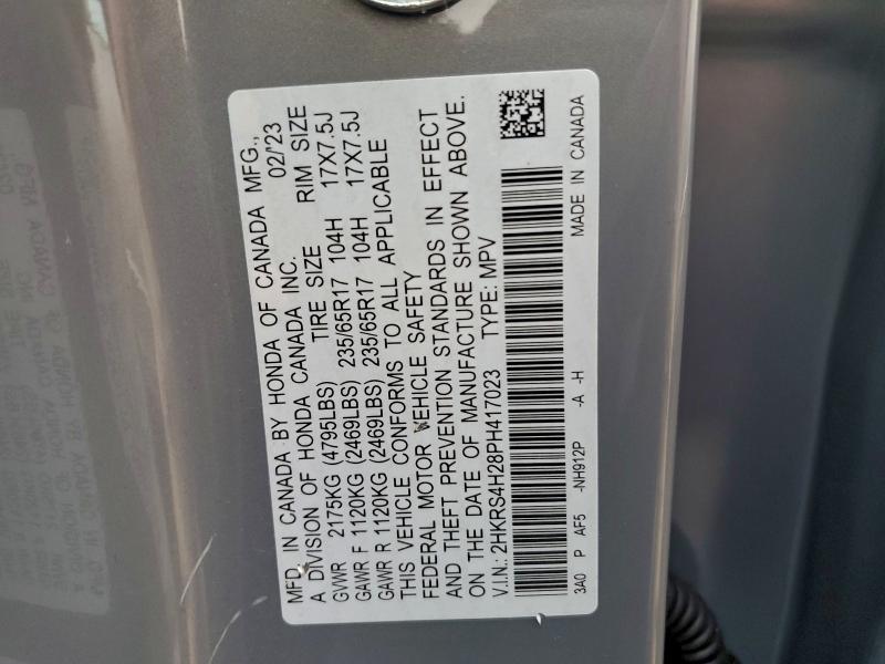 2023 Honda Cr-v მანქანა იყიდება აუქციონზე, vin: 2HKRS4H28PH417023, აუქციონის ნომერი: 94233385