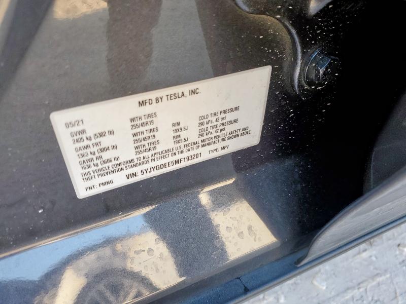 2021 Tesla Model Y მანქანა იყიდება აუქციონზე, vin: 5YJYGDEE5MF193201, აუქციონის ნომერი: 92113995