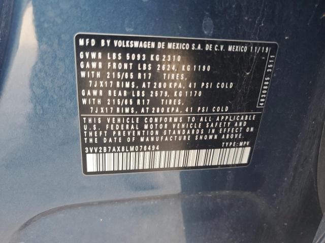 92708985 :رقم المزاد ، 3VV2B7AX8LM076494 vin ، 2020 Volkswagen Tiguan مزاد بيع