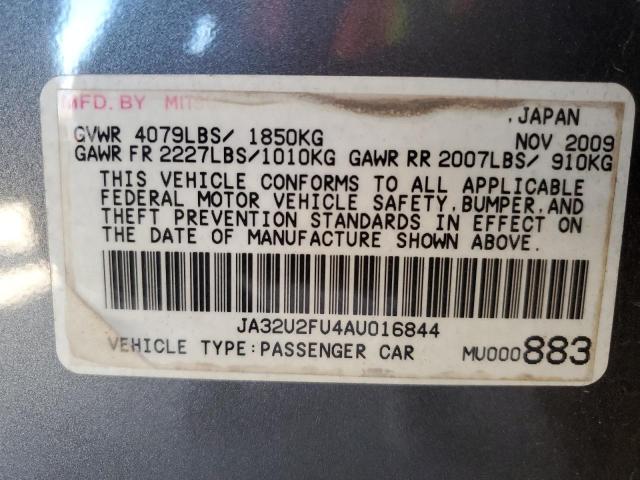 92510225 :رقم المزاد ، JA32U2FU4AU016844 vin ، 2010 Mitsubishi Lancer مزاد بيع