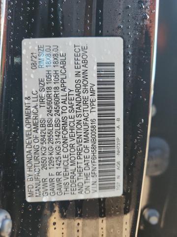 Продажа на аукционе авто 2022 Honda Pilot, vin: 5FNYF6H58NB005816, номер лота: 91839135