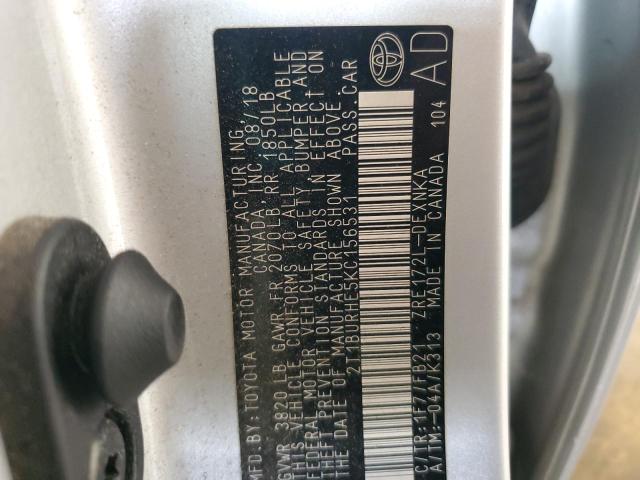 Продаж на аукціоні авто 2019 Toyota Corolla, vin: 2T1BURHE5KC156531, номер лоту: 89708965