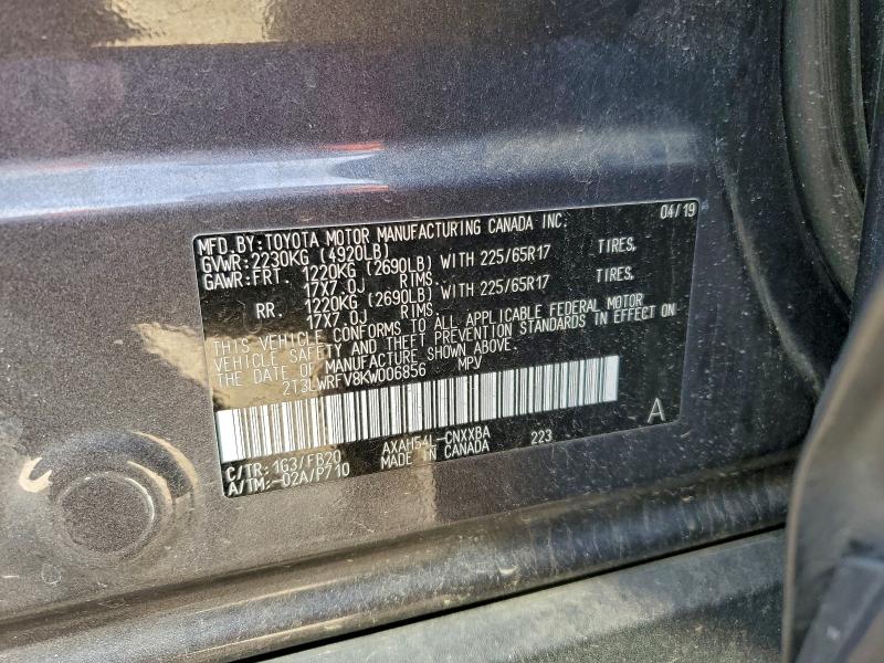 94136755 :رقم المزاد ، 2T3LWRFV8KW006856 vin ، 2019 Toyota Rav4 Hybrid مزاد بيع