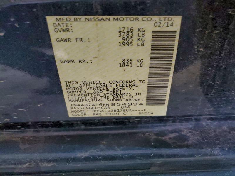 94420855 :رقم المزاد ، 1N4AB7AP6EN854994 vin ، 2014 Nissan Sentra S مزاد بيع