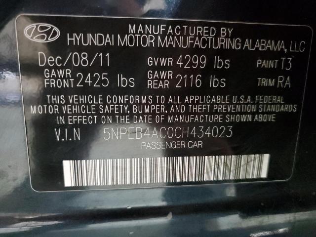 92878015 :رقم المزاد ، 5NPEB4AC0CH434023 vin ، 2012 Hyundai Sonata Gls مزاد بيع